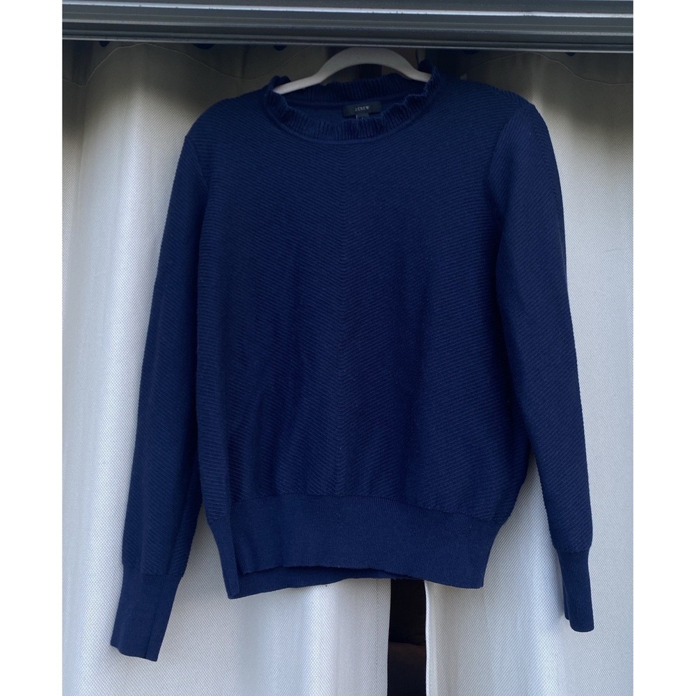 J.Crew Ruffle-neck Wool-blend Pullover Sweater‎ Navy Women's L